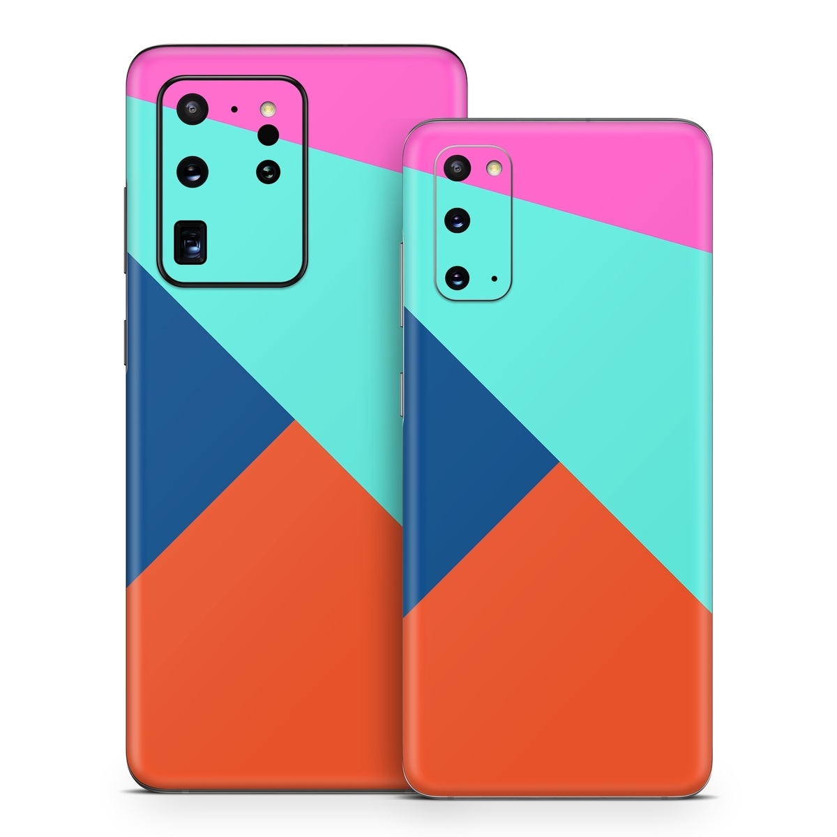 Samsung Galaxy S20 Series Skin design of Blue, Colorfulness, Turquoise, Line, Azure, Triangle, Pattern, Graphic design, Magenta, with blue, pink, orange, red colors