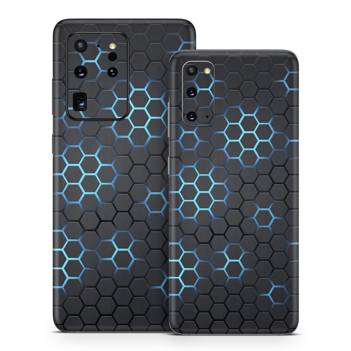 Samsung Galaxy S20 Series Skin design of Pattern, Water, Design, Circle, Metal, Mesh, Sphere, Symmetry, with black, gray, blue colors