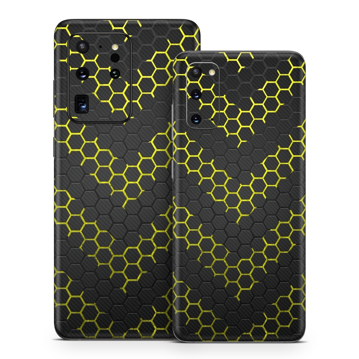 Samsung Galaxy S20 Series Skin design of Black, Pattern, Yellow, Mesh, Net, Chain-link fencing, Design, Metal, with black, gray, yellow colors