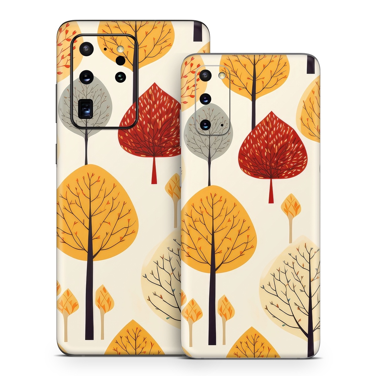 Samsung Galaxy S20 Series Skin design of Plant, Leaf, Botany, Nature, Organism, Yellow, Tree, Woody plant, Terrestrial plant, Adaptation, with yellow, orange, red, black, brown colors