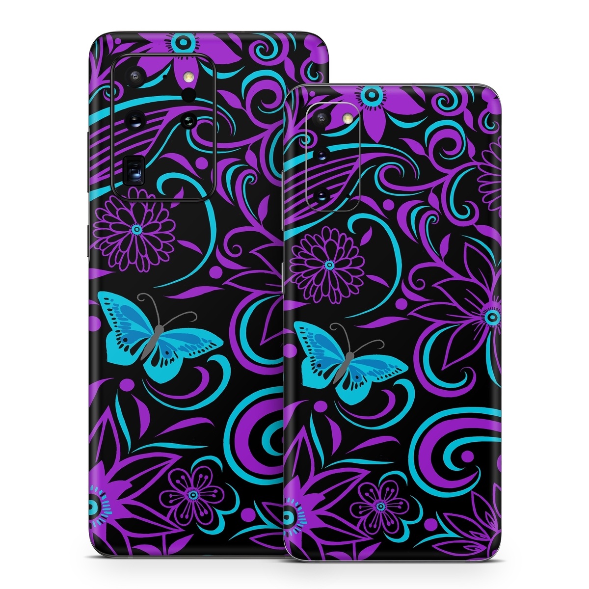 Samsung Galaxy S20 Series Skin design of Pattern, Purple, Violet, Turquoise, Teal, Design, Floral design, Visual arts, Magenta, Motif, with black, purple, blue colors