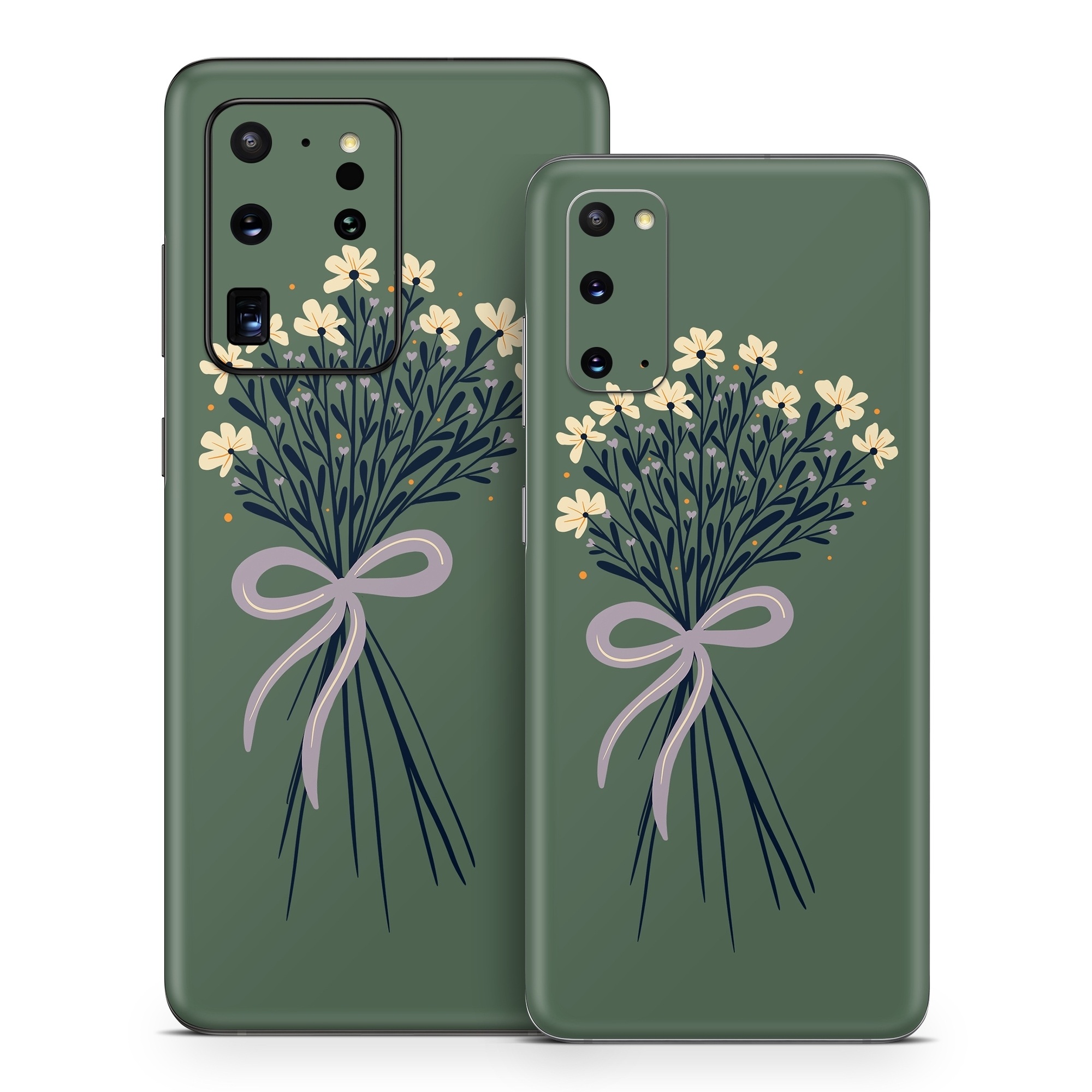 Samsung Galaxy S20 Series Skin design of Flower, Plant, Twig, Tree, Art, Pedicel, Flowering plant, Grass, Petal, Illustration, with green, yellow, white, purple colors