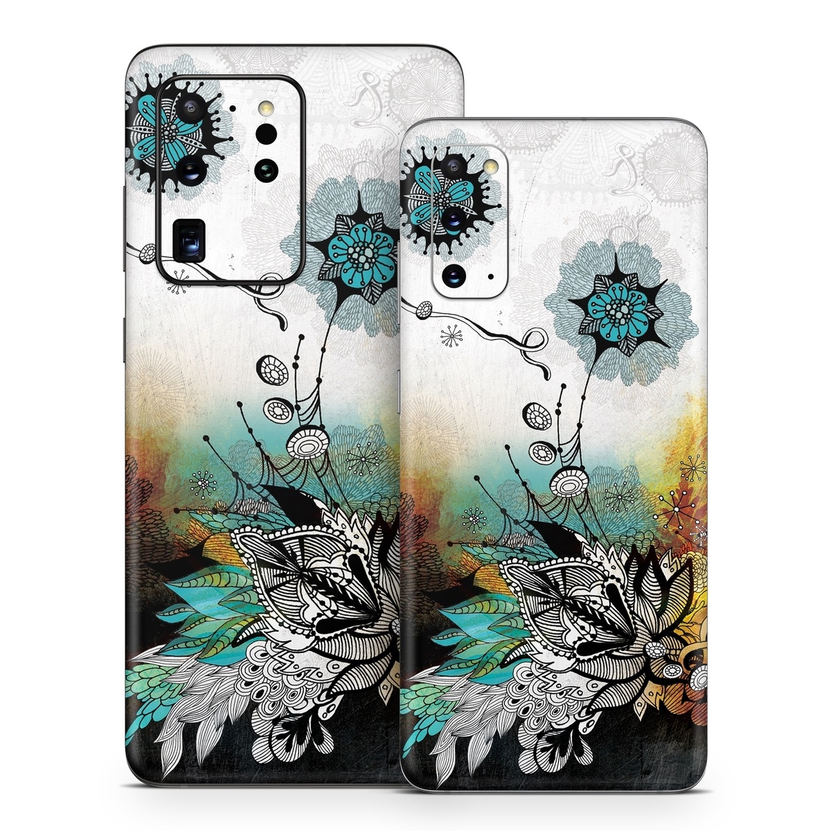 Samsung Galaxy S20 Series Skin design of Graphic design, Illustration, Art, Design, Visual arts, Floral design, Font, Graphics, Modern art, Painting, with black, gray, red, green, blue colors