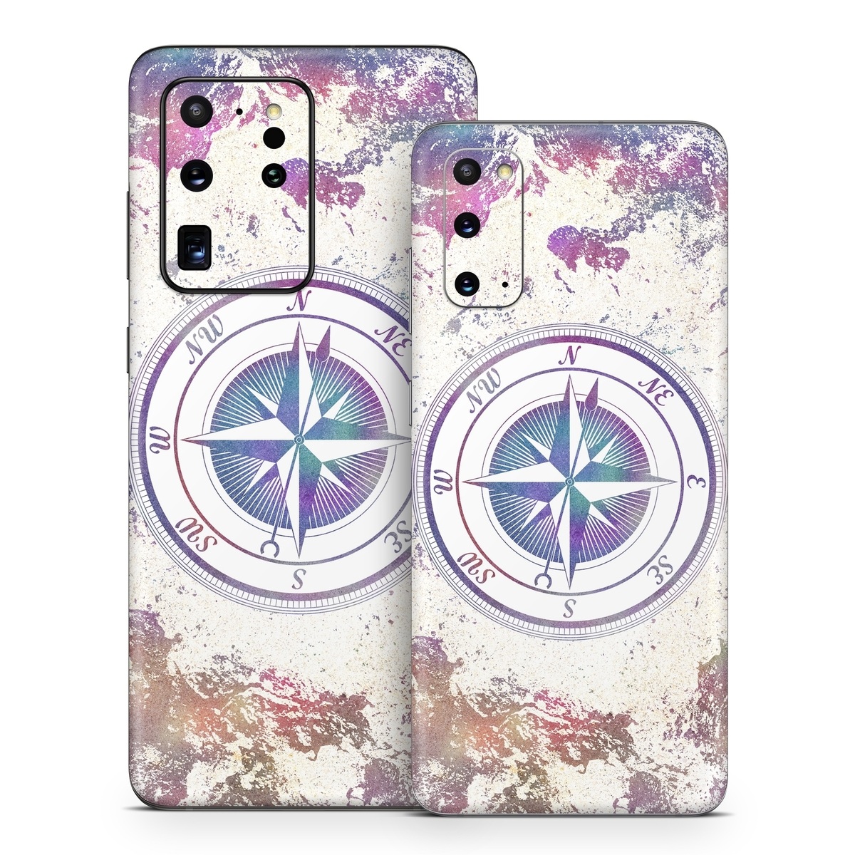 Samsung Galaxy S20 Series Skin design of Clock, Circle, Compass, Graphics, Pattern, Illustration, Interior design, with gray, white, yellow, pink, purple, blue colors