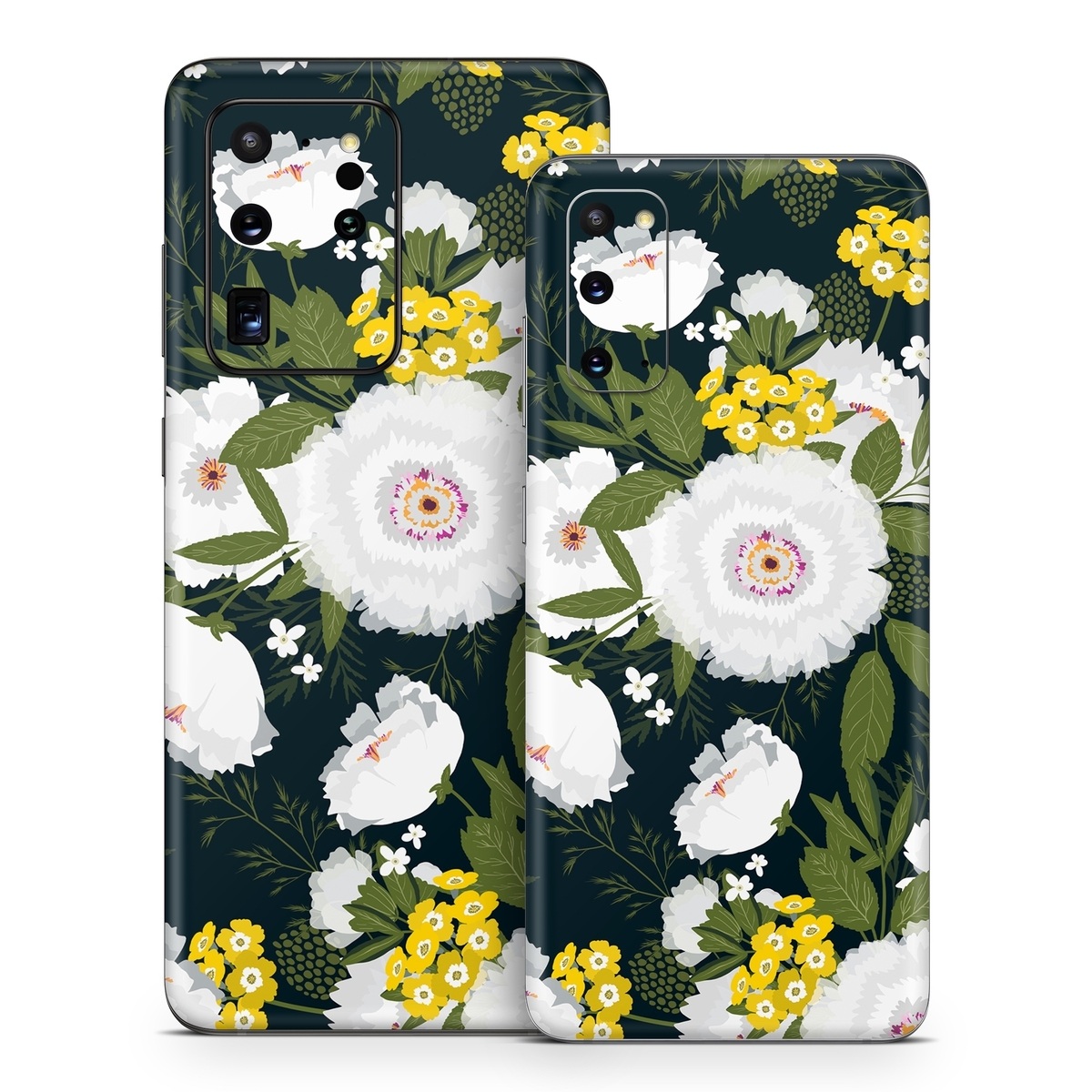 Samsung Galaxy S20 Series Skin design of Flower, Flowering plant, Plant, Petal, Daisy, mayweed, Wildflower, Floral design, Annual plant, with green, yellow, white, orange colors