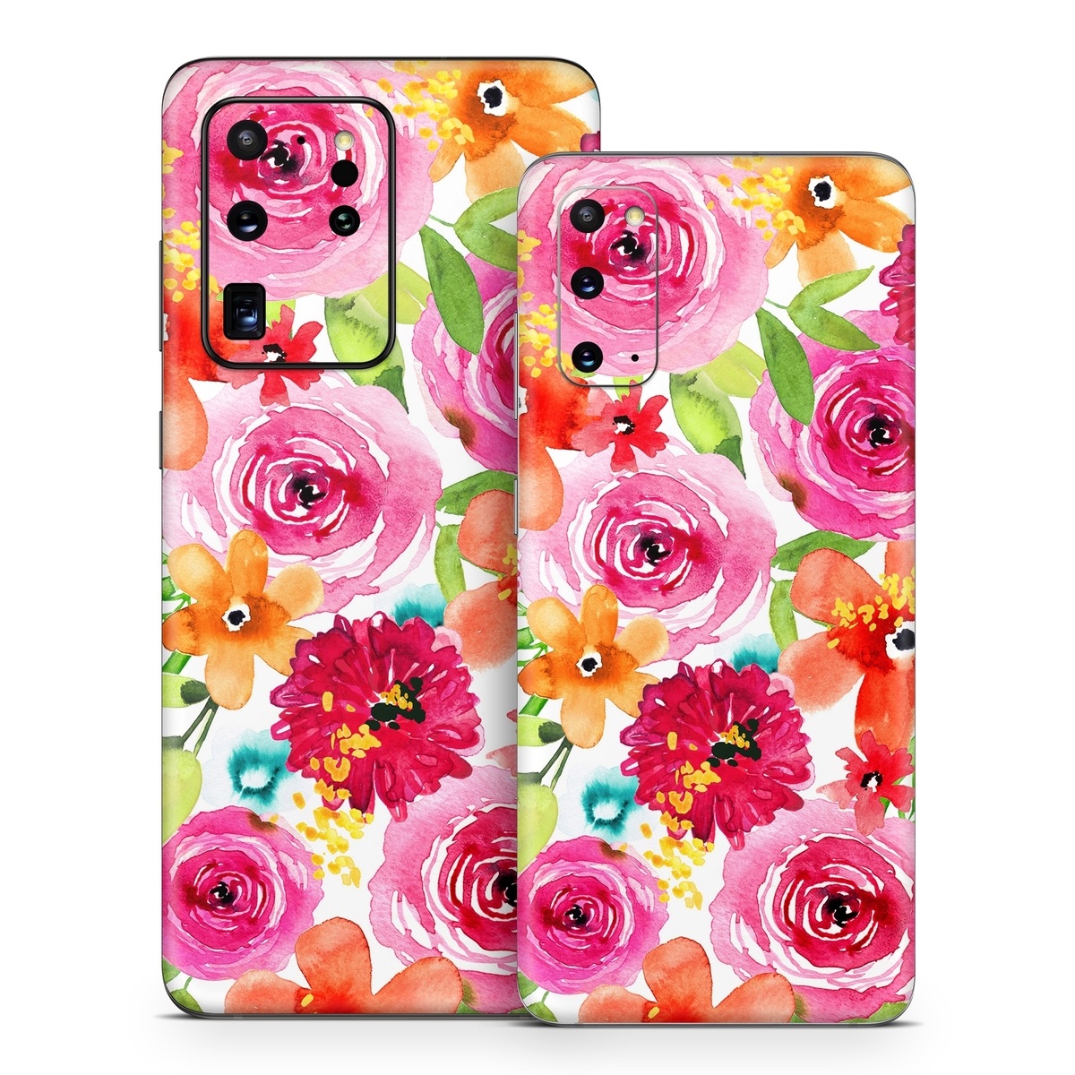 Samsung Galaxy S20 Series Skin design of Flower, Cut flowers, Floral design, Plant, Pink, Bouquet, Petal, Flower Arranging, Artificial flower, Clip art, with pink, red, green, orange, yellow, blue, white colors