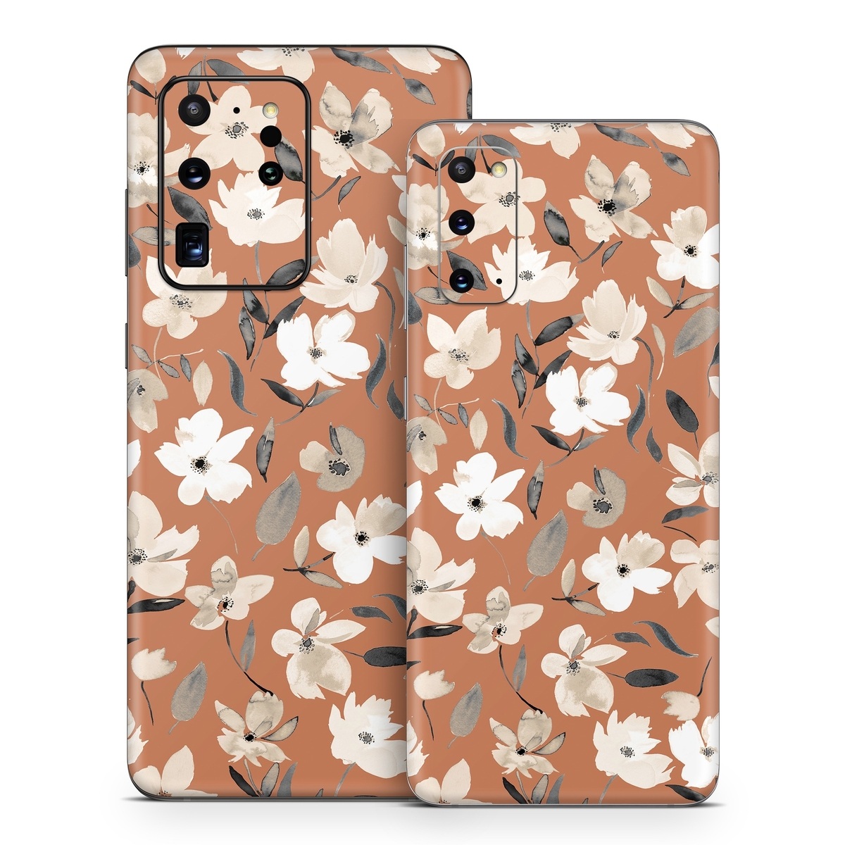 Samsung Galaxy S20 Series Skin design of Flower, Plant, Textile, Botany, Petal, Gesture, Line, Font, Groundcover, Art, with brown, white, gray, black colors
