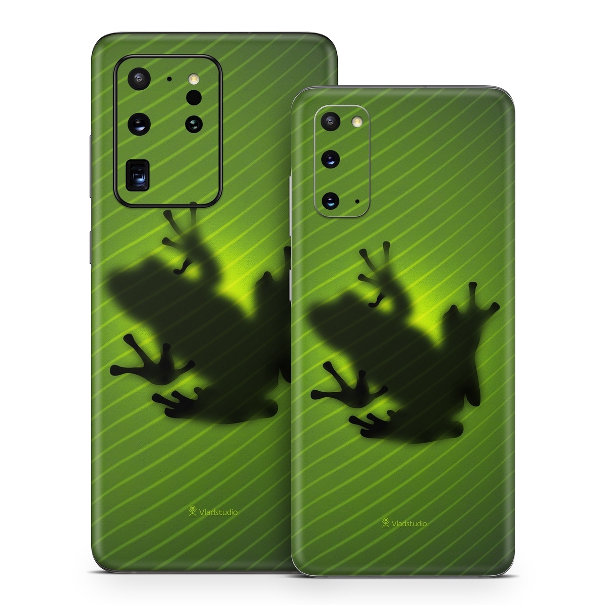 Samsung Galaxy S20 Series Skin design of Green, Frog, Tree frog, Amphibian, Shadow, Silhouette, Macro photography, Illustration, with green, black colors