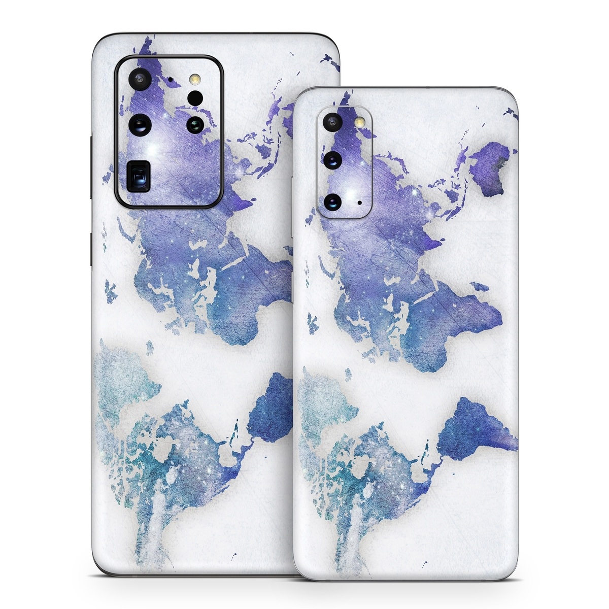Samsung Galaxy S20 Series Skin design of World, Map, Watercolor paint, Illustration, with white, blue, purple colors