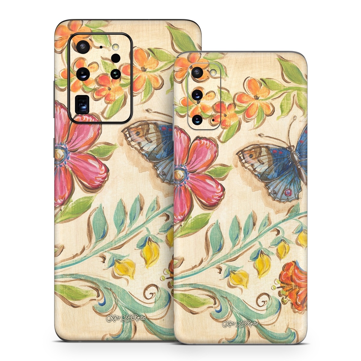 Samsung Galaxy S20 Series Skin design of Butterfly, Moths and butterflies, Insect, Pollinator, Plant, Pattern, Watercolor paint, Wildflower, Visual arts, Brush-footed butterfly, with gray, pink, green, red, orange, blue colors