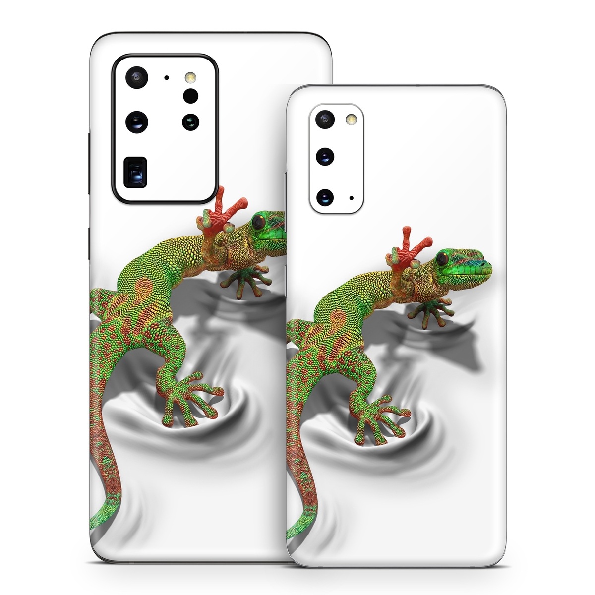 Samsung Galaxy S20 Series Skin design of Lizard, Reptile, Gecko, Scaled reptile, Green, Iguania, Animal figure, Wall lizard, Fictional character, Iguanidae, with white, gray, black, red, green colors