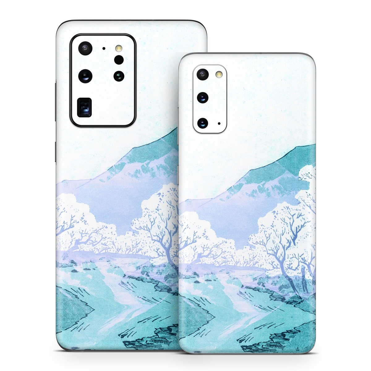 Samsung Galaxy S20 Series Skin design of Polar ice cap, Mountainous landforms, Glacial landform, Natural landscape, Mountain, Glacial lake, Glacier, Ice cap, Ice, Water, with white, blue, black colors