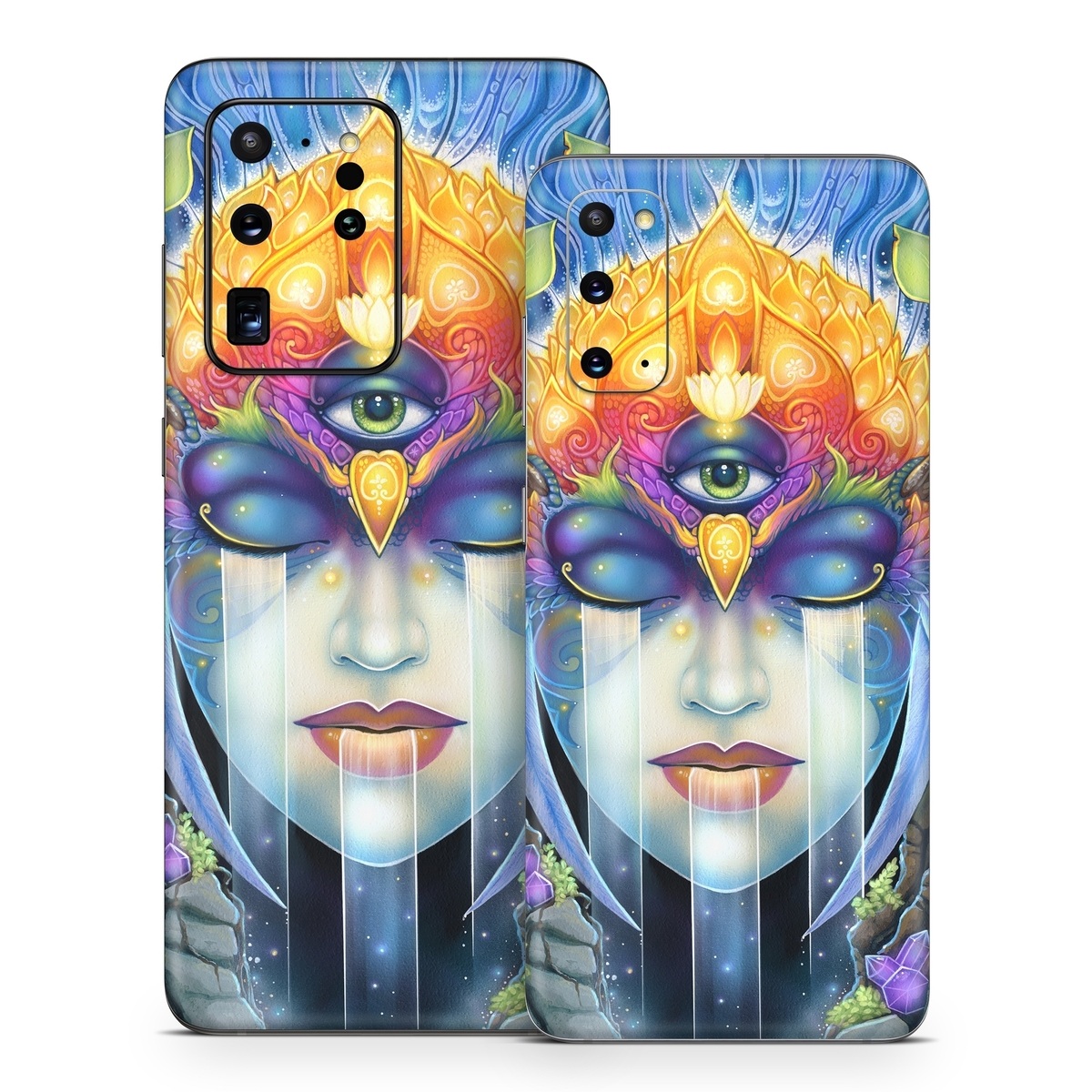 Samsung Galaxy S20 Series Skin design of Art paint, Paint, Painting, Art, Illustration, Fictional character, Symmetry, Cg artwork, Visual arts, Electric blue, with blue, yellow, orange, red, purple, blue, green, brown, gray colors
