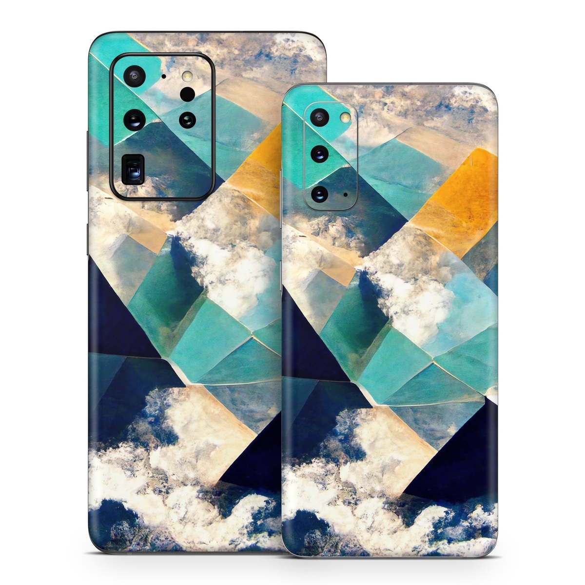 Samsung Galaxy S20 Series Skin design of Daytime, World, Nature, Blue, Azure, Green, Triangle, Rectangle, Architecture, Art, with blue, yellow, white, green colors