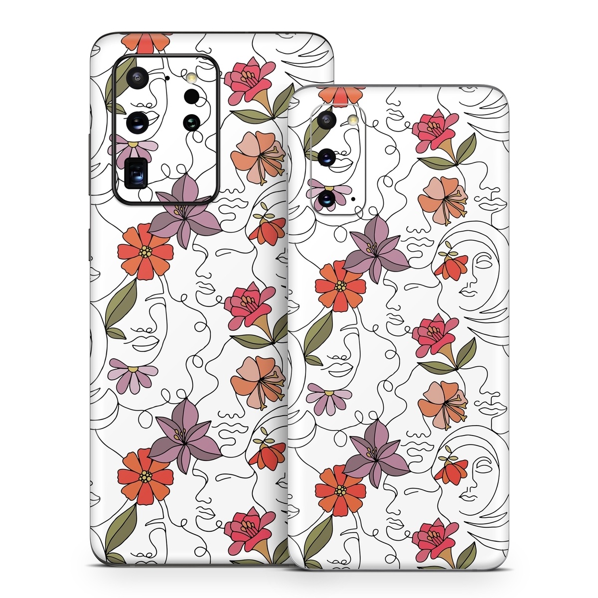 Samsung Galaxy S20 Series Skin design of Flower, Plant, White, Product, Petal, Branch, Rectangle, Botany, Textile, Creative arts, with white, red, purple, green, orange colors