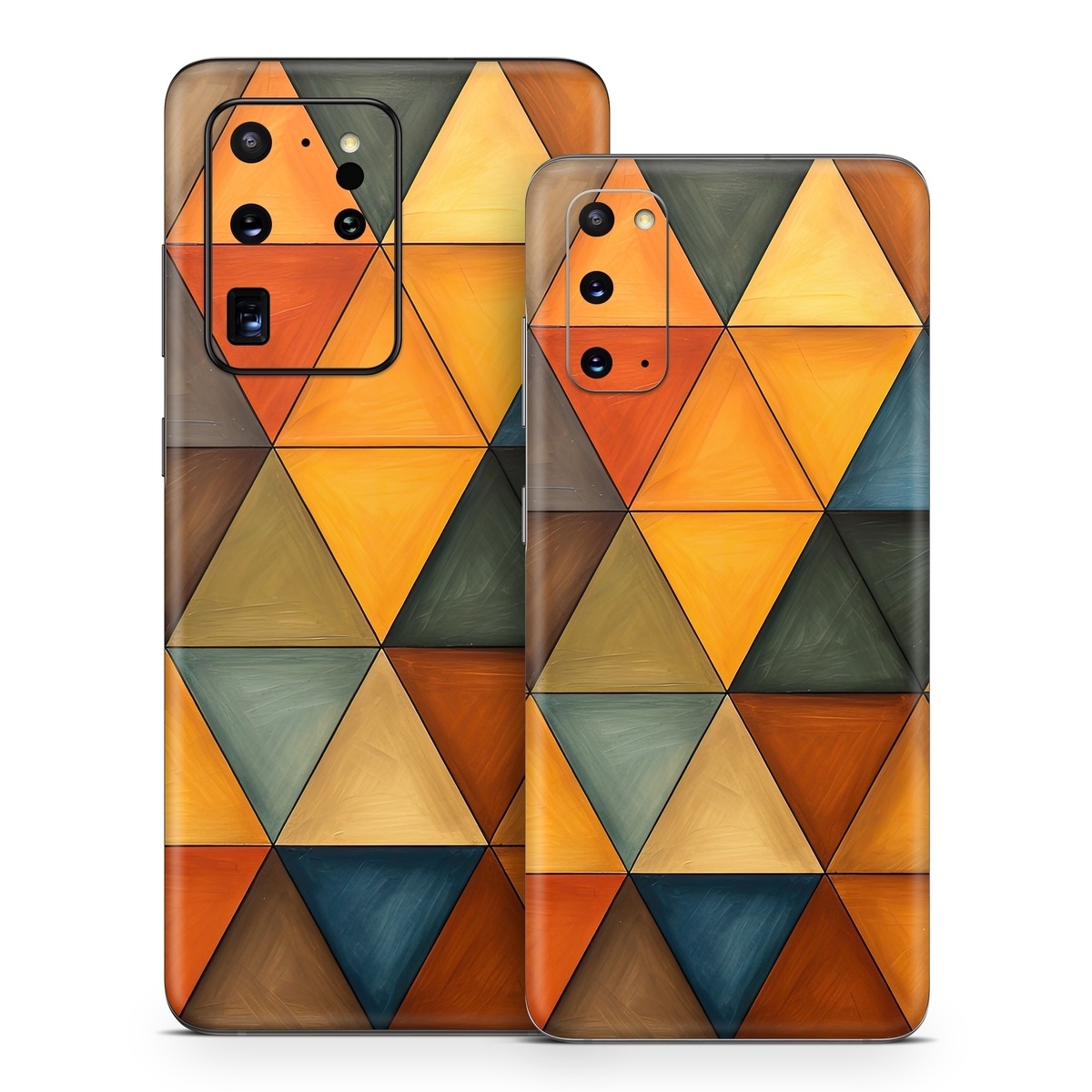 Samsung Galaxy S20 Series Skin design of Brown, Colorfulness, Rectangle, Azure, Amber, Orange, Triangle, Art, Flooring, Line, with yellow, orange, red, black, blue, brown colors