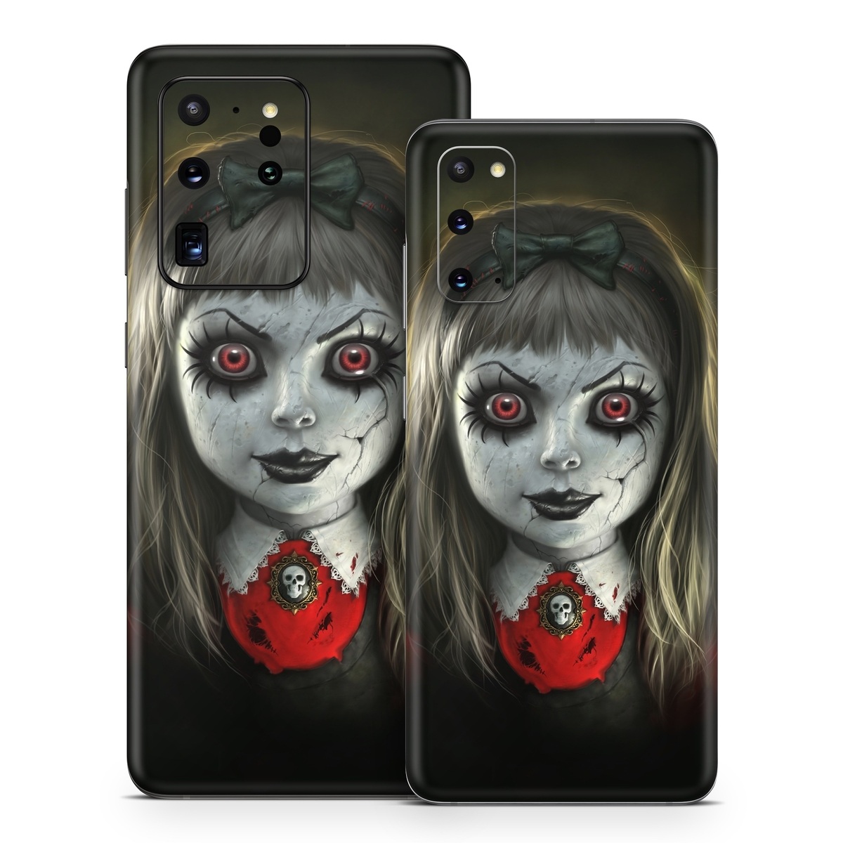 Samsung Galaxy S20 Series Skin design of Fiction, Illustration, Fictional character, Ghost, Darkness, Vampire, Goth subculture, Zombie, Art, Skull, with white, red, black, yellow colors