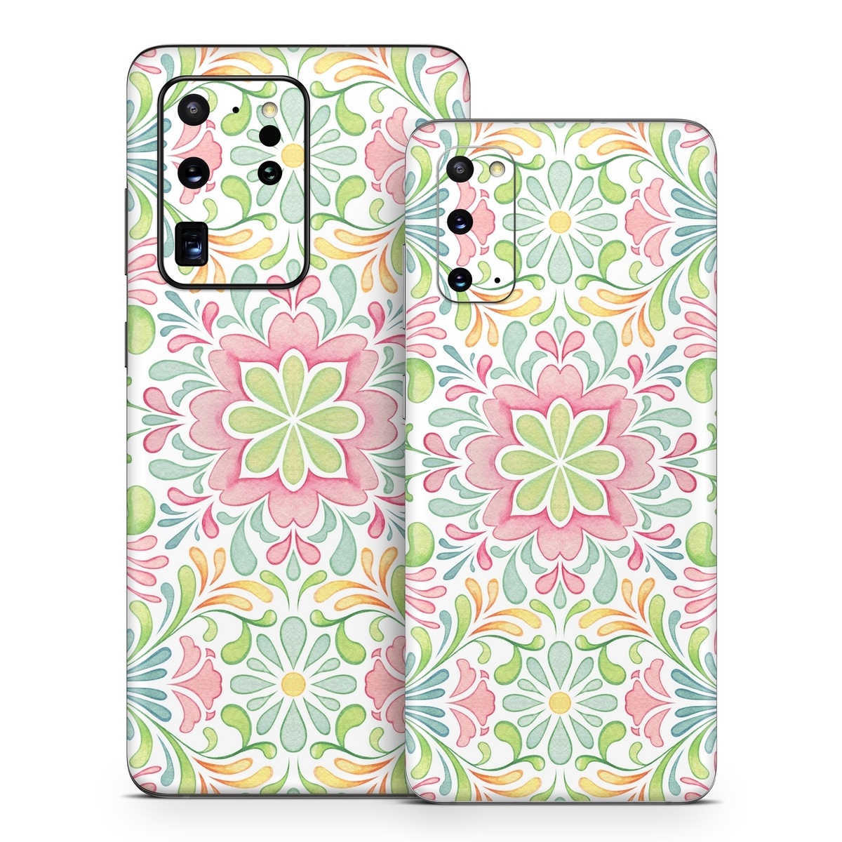 Samsung Galaxy S20 Series Skin design of Pattern, Pink, Visual arts, Design, Textile, Wrapping paper, Symmetry, Floral design, Motif, with gray, white, pink, green colors