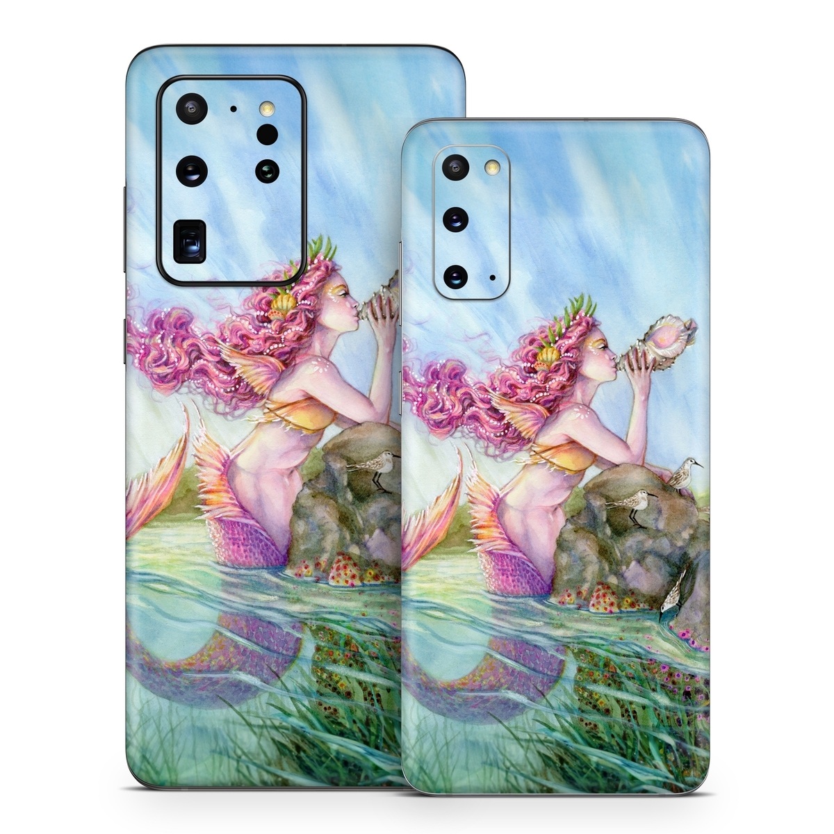 Samsung Galaxy S20 Series Skin design of Cg artwork, Mythology, Illustration, Fictional character, Watercolor paint, Art, Painting, Plant, Mythical creature, with blue, pink, purple, green, gray colors