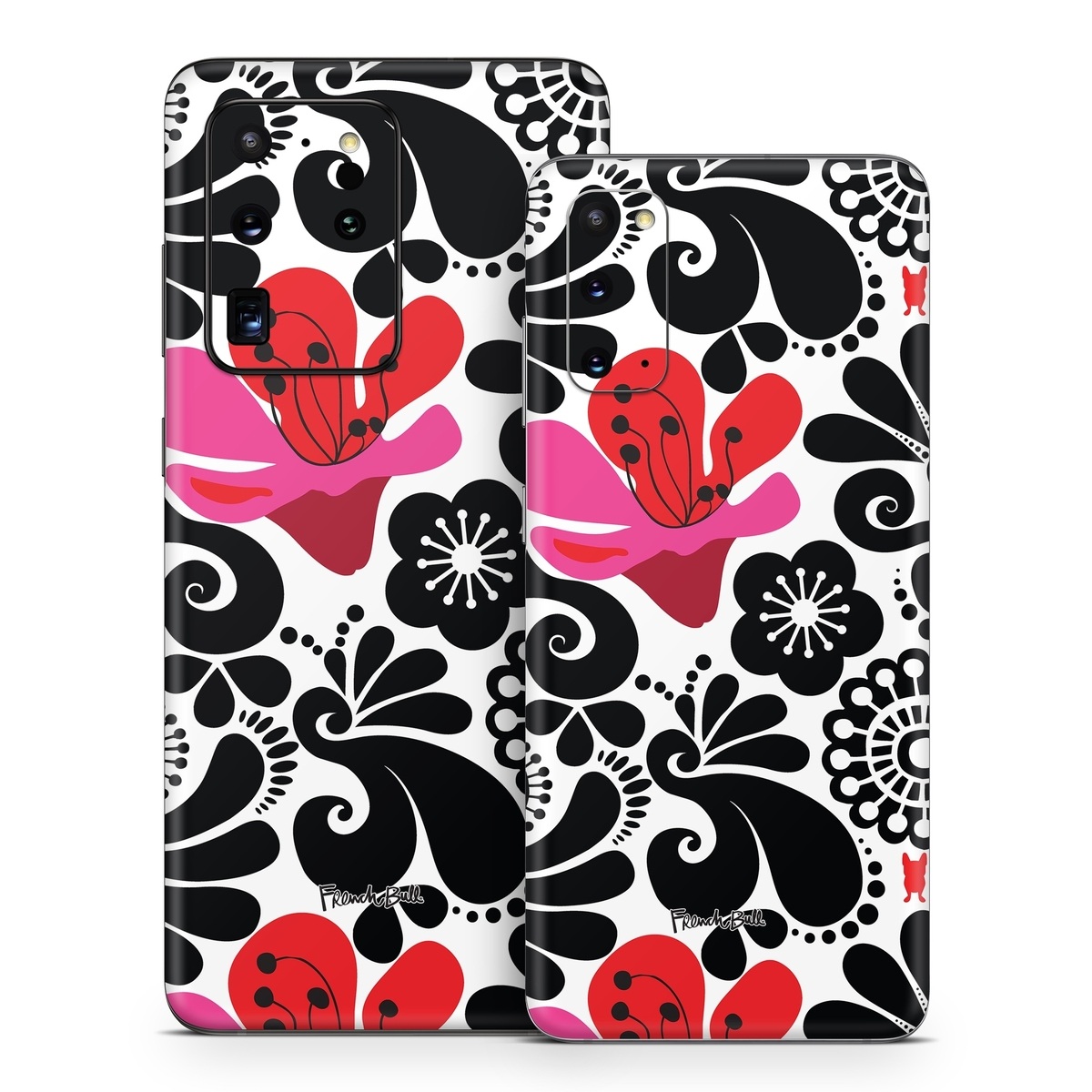 Samsung Galaxy S20 Series Skin design of White, Product, Green, Botany, Petal, Textile, Pink, Creative arts, Line, Magenta, with black, white, pink, red colors