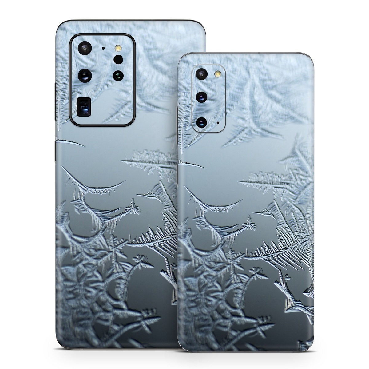 Samsung Galaxy S20 Series Skin design of Water, Frost, Freezing, Winter, Pattern, Ice, Sky, Atmosphere, Design, Reflection, with blue, gray, white, black colors