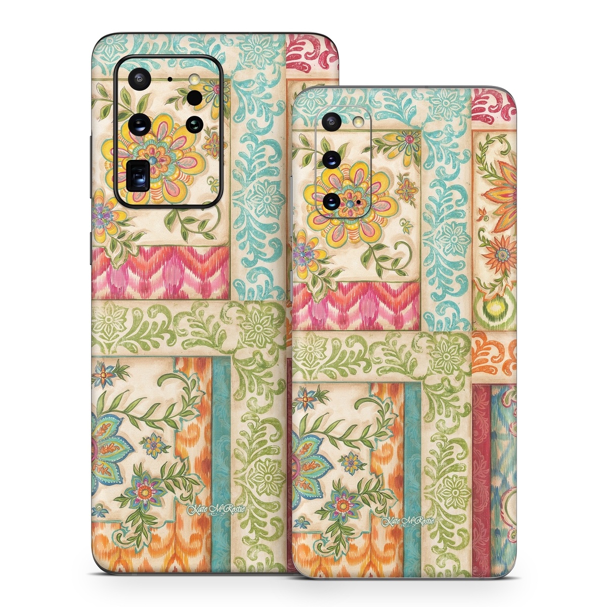 Samsung Galaxy S20 Series Skin design of Flower, Rectangle, Plant, Botany, Textile, Aqua, Art, Pattern, Symmetry, Motif, with red, orange, green, blue, pink, yellow colors