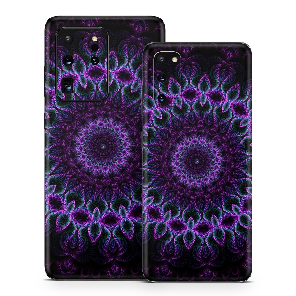 Samsung Galaxy S20 Series Skin design of Colorfulness, Pattern, Purple, Violet, Magenta, Red, Pink, Art, Fractal Art, Visual Arts, Design, Circle, Symmetry, Psychedelic Art, Motif, Kaleidoscope, Graphics, with black, purple, blue, white colors