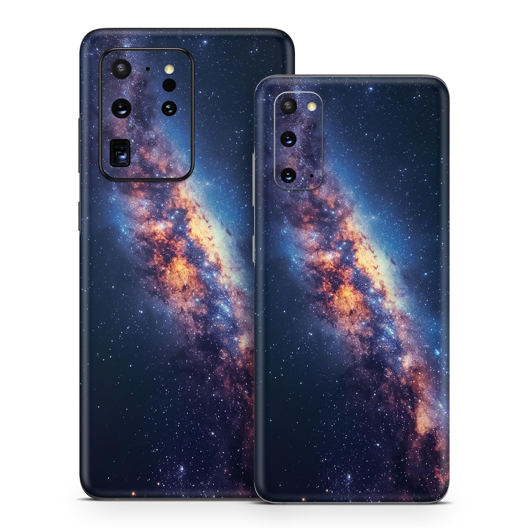 Samsung Galaxy S20 Series Skin design of Atmosphere, Sky, Nature, World, Nebula, Galaxy, Astronomical object, Atmospheric phenomenon, Milky way, Star, with black, blue, white, yellow, orange, red, purple, gray colors