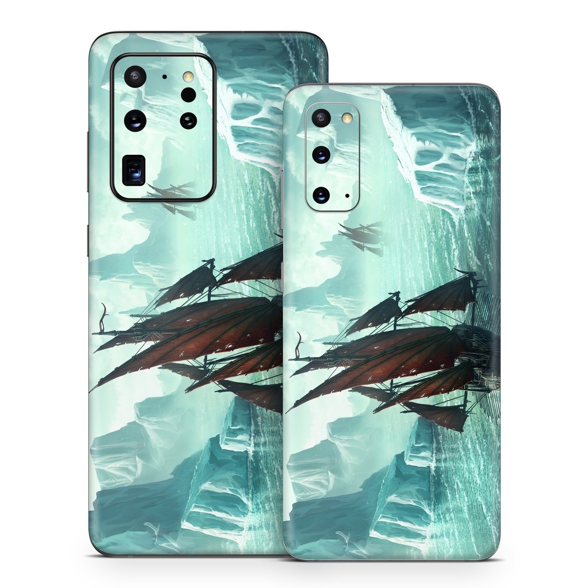 Samsung Galaxy S20 Series Skin design of Cg artwork, Vehicle, Ghost ship, Manila galleon, Fluyt, Adventure game, First-rate, Sailing ship, Mythology, Strategy video game, with gray, black, blue, green, white colors