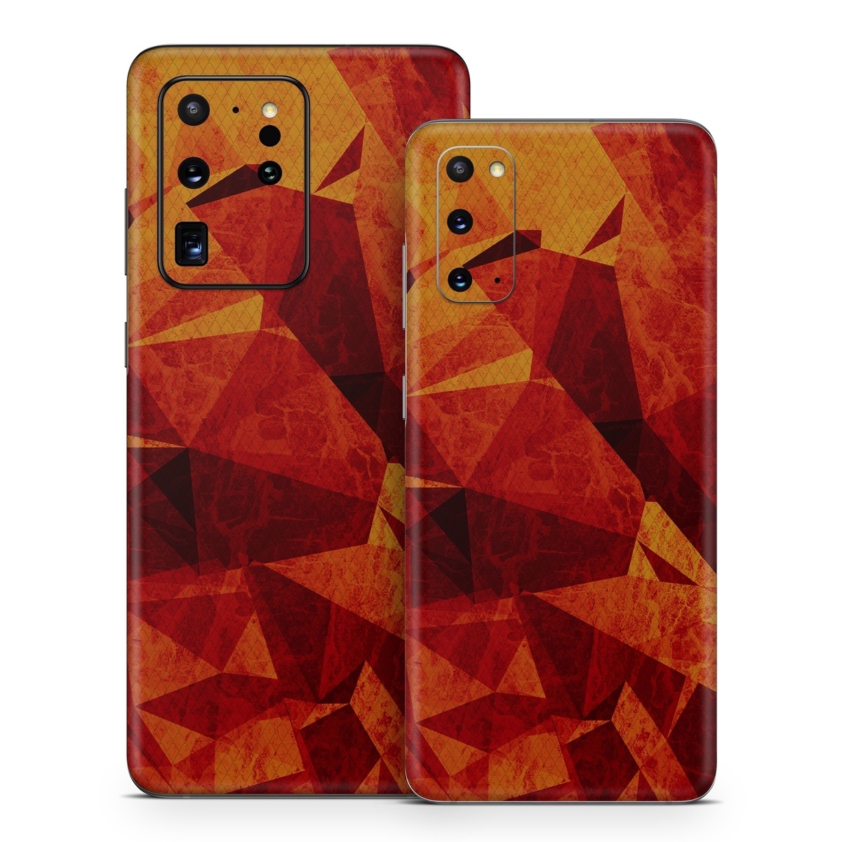 Samsung Galaxy S20 Series Skin design of Orange, Red, Yellow, Triangle, Pattern, Amber, Design, Art, Visual arts, Modern art, with black, orange, yellow colors