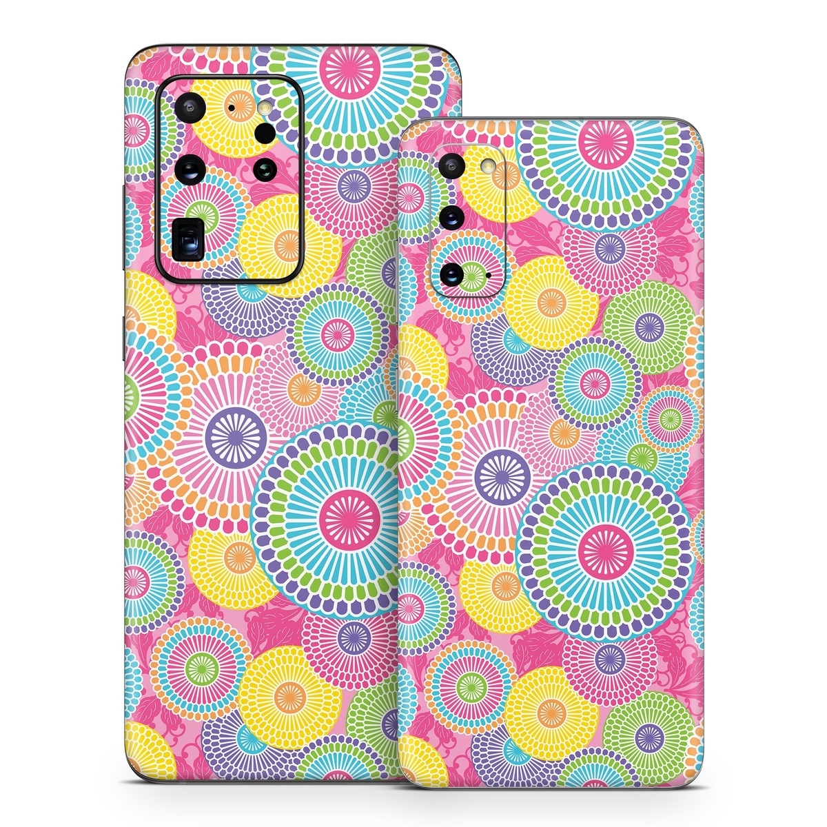 Samsung Galaxy S20 Series Skin design of Pattern, Circle, Textile, Design, Visual arts, Wrapping paper, with gray, pink, purple, orange, blue, green colors