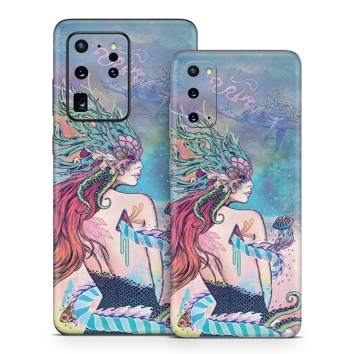 Samsung Galaxy S20 Series Skin design of Illustration, Fictional character, Art, Cg artwork, Fiction, Mythology, Painting, Mermaid, with blue, purple, green, red, yellow, pink colors