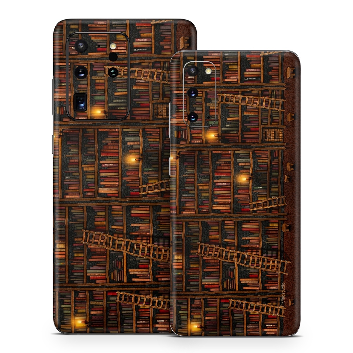 Samsung Galaxy S20 Series Skin design of Shelving, Library, Bookcase, Shelf, Furniture, Book, Building, Publication, Room, Darkness, with black, red colors