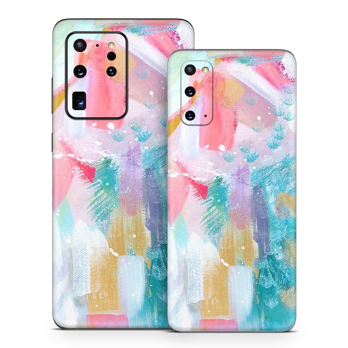 Samsung Galaxy S20 Series Skin design of Colorfulness, Art paint, Paint, Pink, Creative arts, Art, Aqua, Magenta, Tints and shades, Font, with white, blue, pink, purple, green, yellow colors