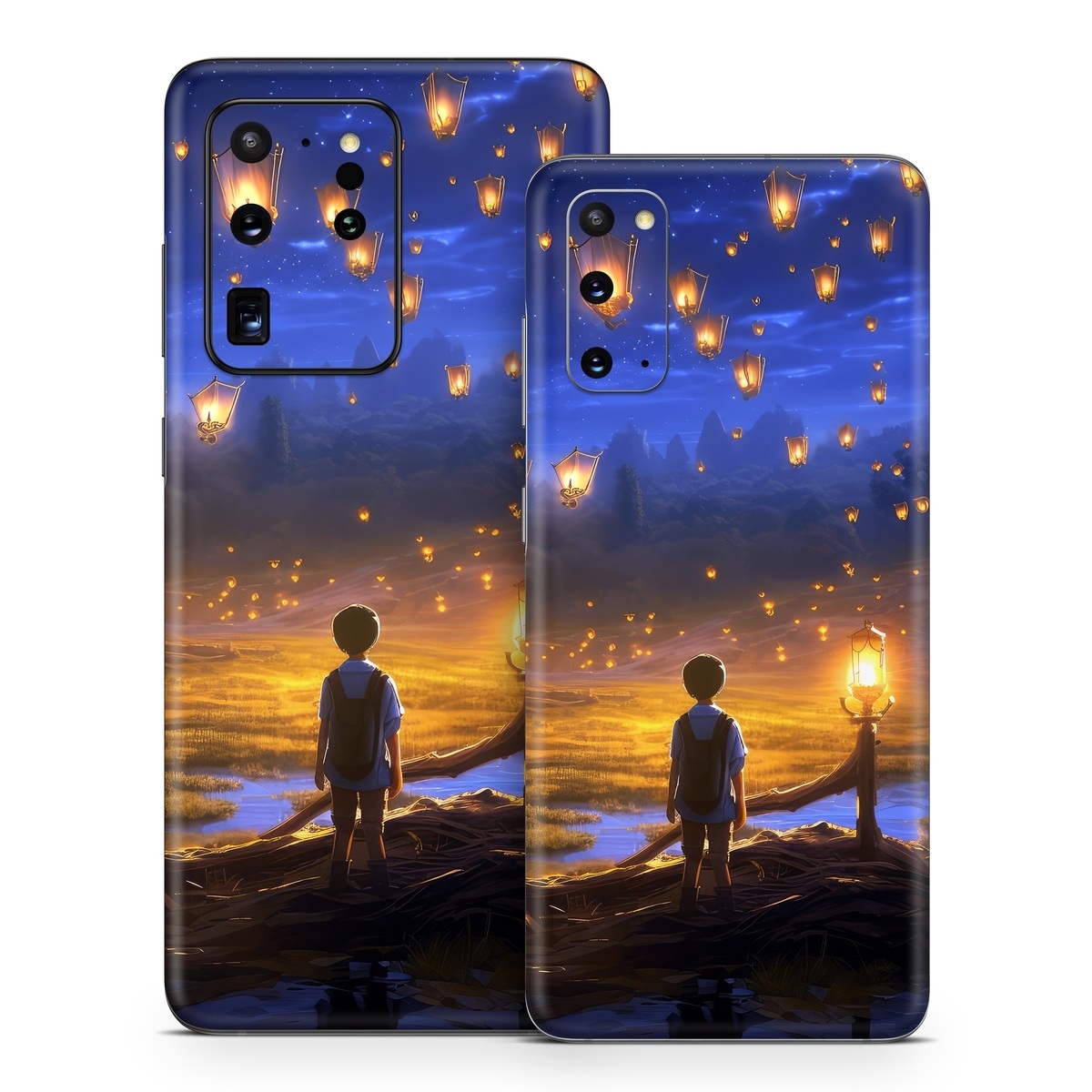 Samsung Galaxy S20 Series Skin design of Cloud, World, Nature, Sky, People in nature, Happy, Flash photography, Natural landscape, Horizon, Heat, with black, blue, orange, yellow, gray, purple, orange, green colors