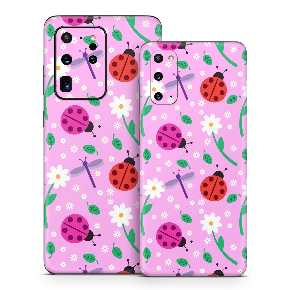 Samsung Galaxy S20 Series Skin design of Pink, Pattern, Design, Magenta, Clip art, Plant, Visual arts, Ladybug, Child art, Illustration, with pink, white, purple, gray, red, blue colors