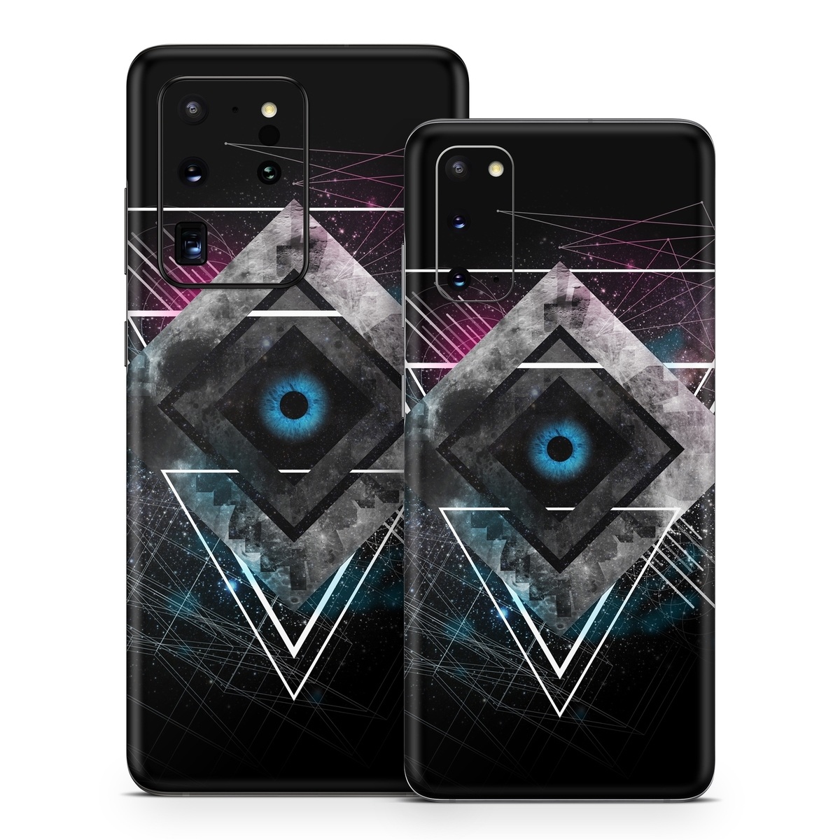 Samsung Galaxy S20 Series Skin design of Graphic design, Design, Pattern, Graphics, Illustration, Font, Circle, Triangle, Fractal art, Logo, with black, gray colors