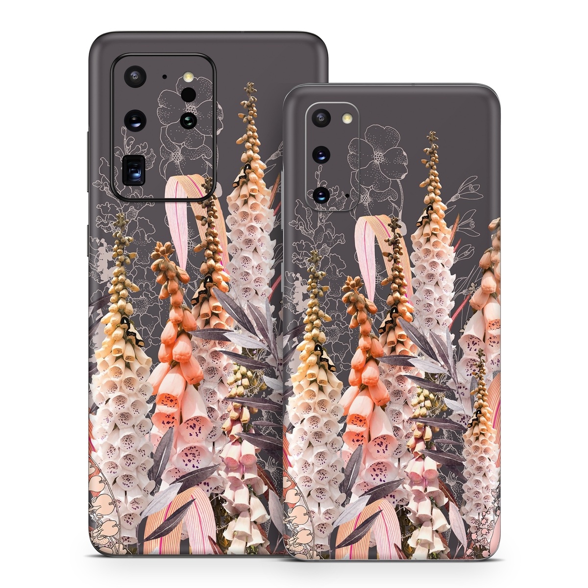 Samsung Galaxy S20 Series Skin design of Flower, Plant, Foxtail lily, Botany, Plant stem, Illustration, Broomrape, with brown, pink, white, yellow, orange colors
