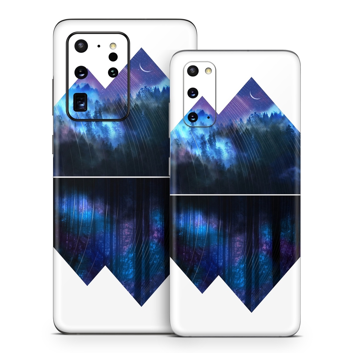 Samsung Galaxy S20 Series Skin design of Blue, Cobalt blue, Pyramid, Pattern, Electric blue, Design, Fractal art, Sky, Triangle, Space, with white, blue, purple, black colors