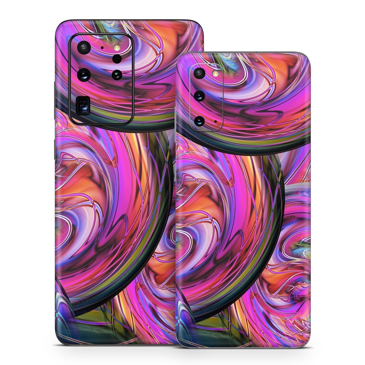 Samsung Galaxy S20 Series Skin design of Pattern, Psychedelic art, Purple, Art, Fractal art, Design, Graphic design, Colorfulness, Textile, Visual arts, with purple, black, red, gray, blue, green colors