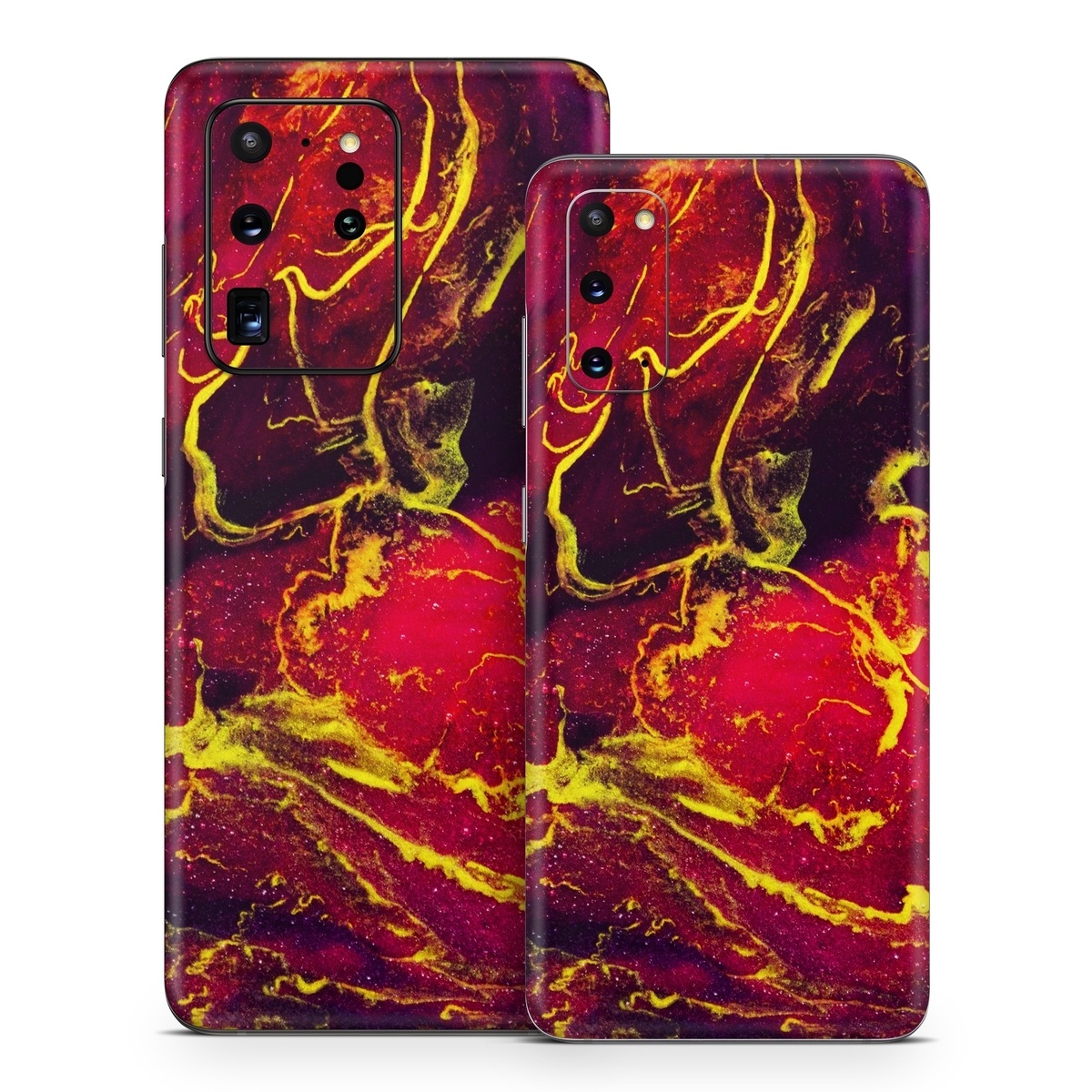 Samsung Galaxy S20 Series Skin design of Red, Purple, Geological phenomenon, Pattern, Fractal art, Art, Fictional character, Graphics, with red, yellow, black colors