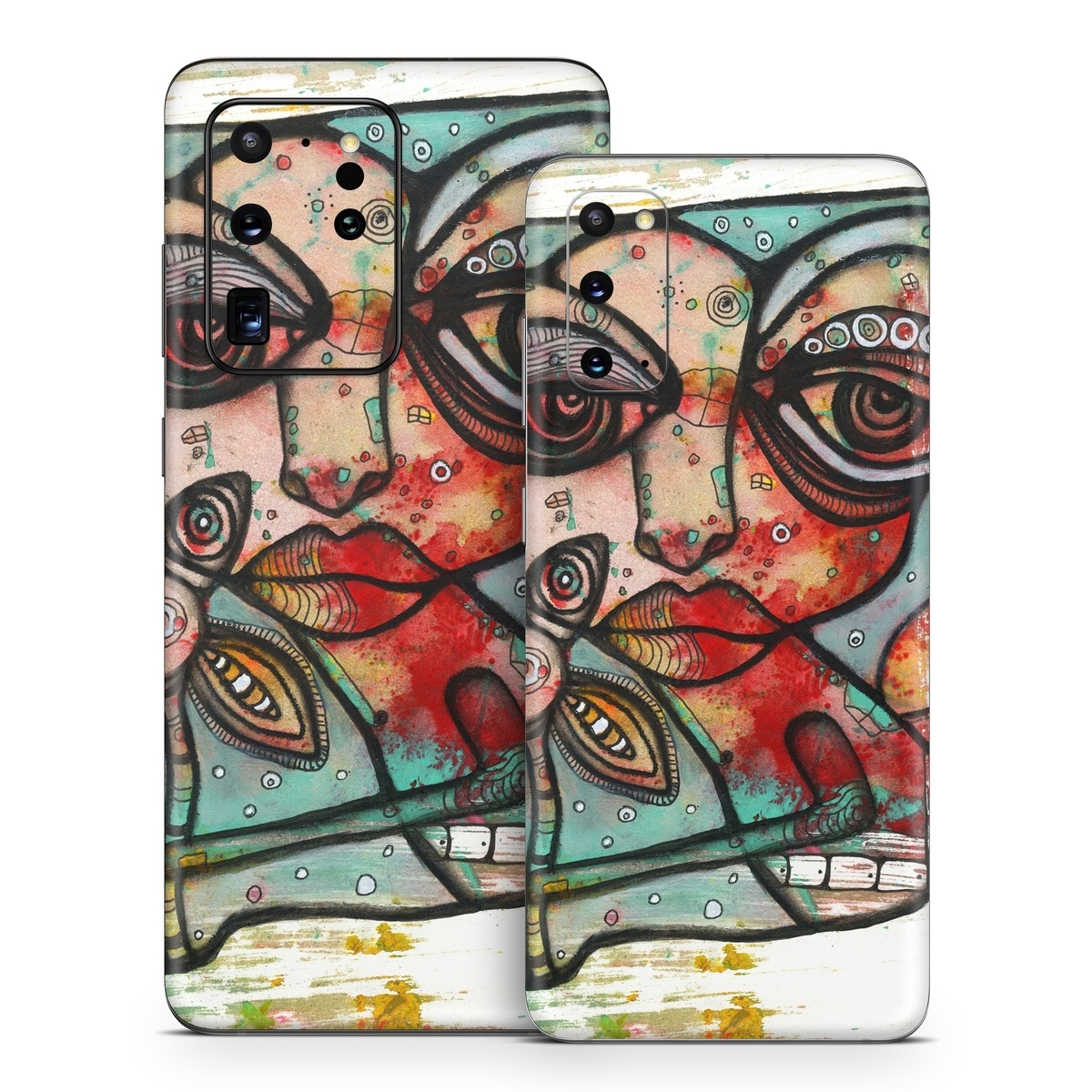 Samsung Galaxy S20 Series Skin design of Modern art, Art, Painting, Illustration, Visual arts, Psychedelic art, Acrylic paint, Watercolor paint, Graffiti, Drawing, with gray, black, red, green, blue, white colors