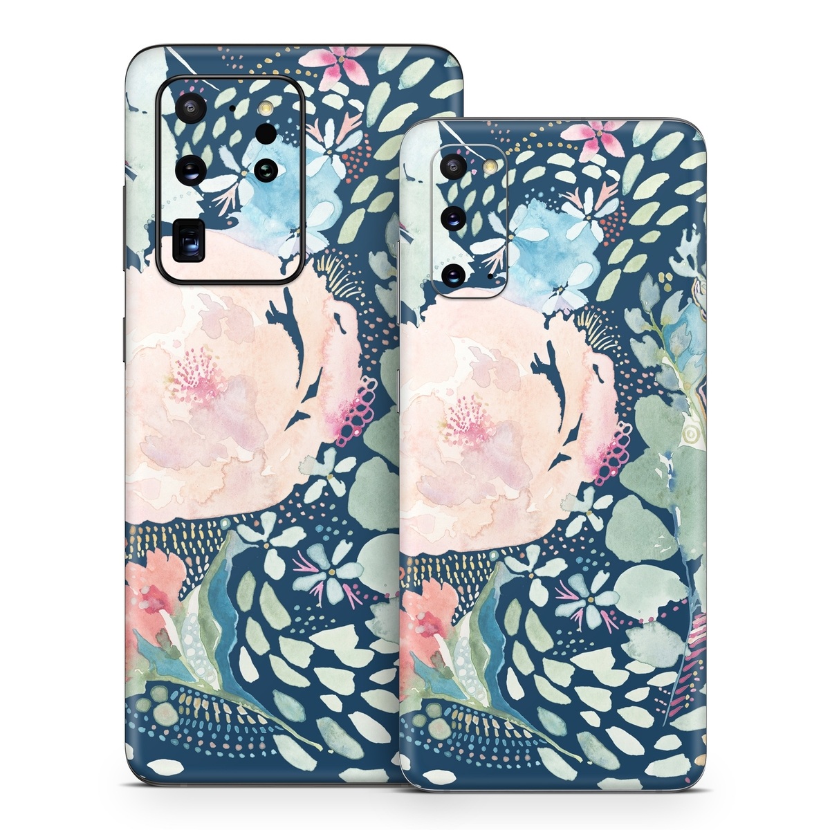 Samsung Galaxy S20 Series Skin design of Flower, Plant, Petal, Botany, Textile, Sleeve, Creative arts, Art, Painting, Aqua, with blue, pink, green, white, orange, yellow, red colors