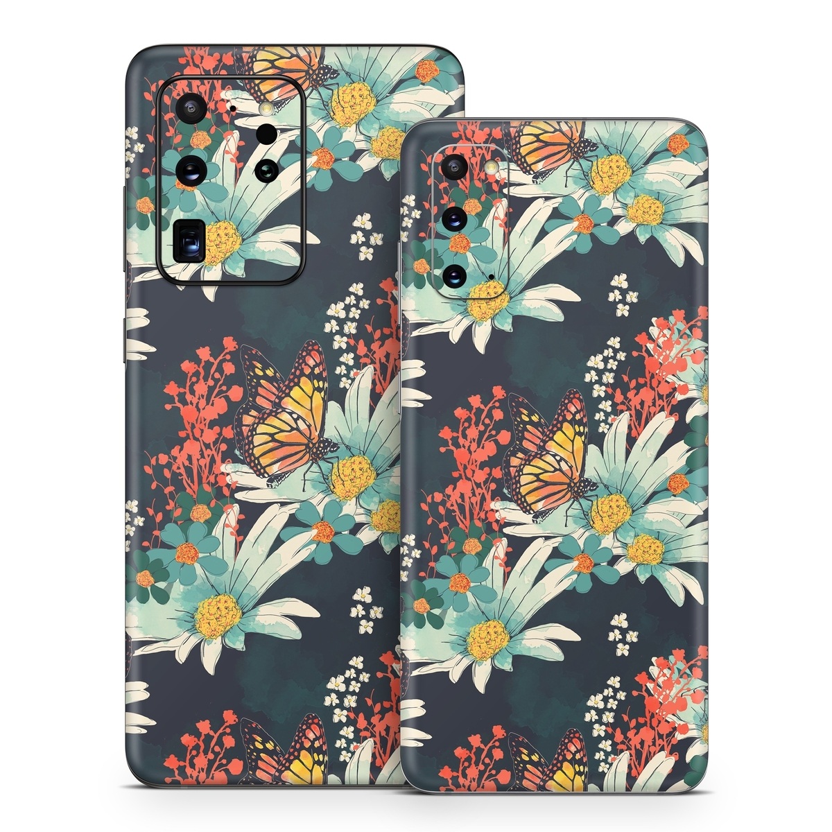 Samsung Galaxy S20 Series Skin design of Floral design, Pattern, Flower, Floristry, Textile, Botany, Plant, Visual arts, Design, Flower Arranging, with black, gray, green, red, blue, pink colors