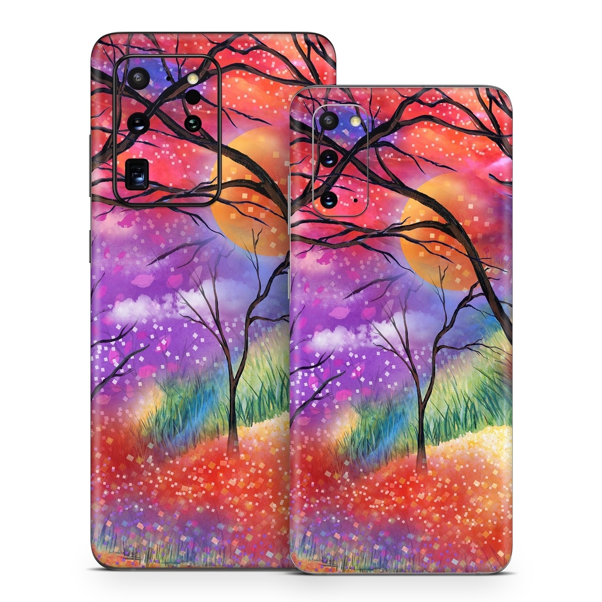 Samsung Galaxy S20 Series Skin design of Nature, Tree, Natural landscape, Painting, Watercolor paint, Branch, Acrylic paint, Purple, Modern art, Leaf, with red, purple, black, gray, green, blue colors