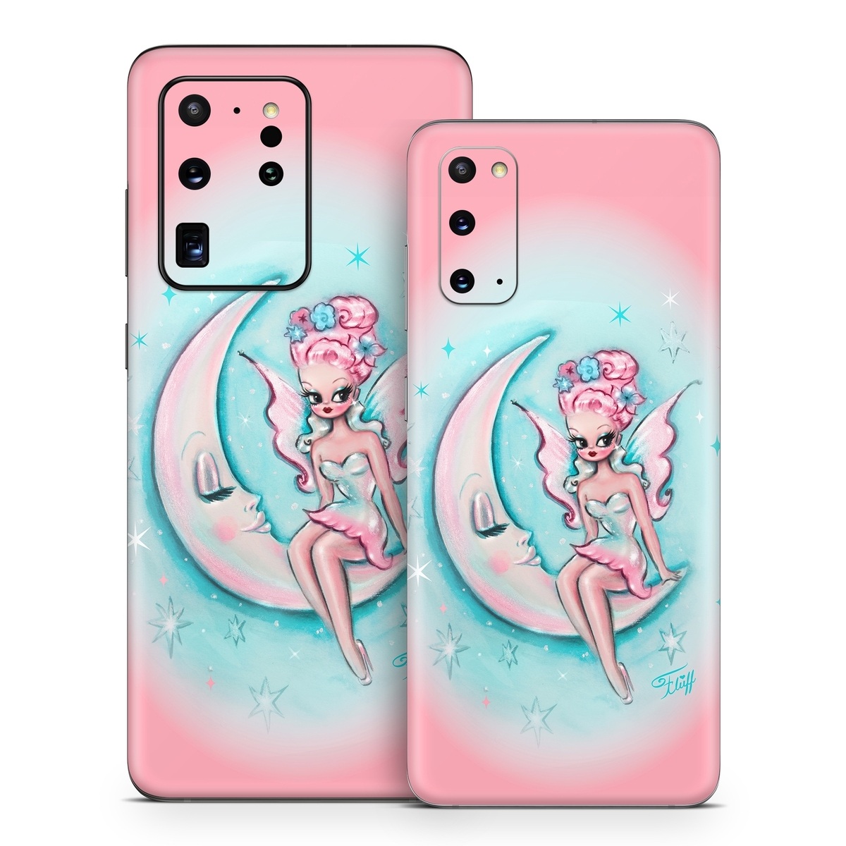 Samsung Galaxy S20 Series Skin design of Fictional character, Angel, Cartoon, Pink, Illustration, Mythical creature, Art, with blue, pink, white colors