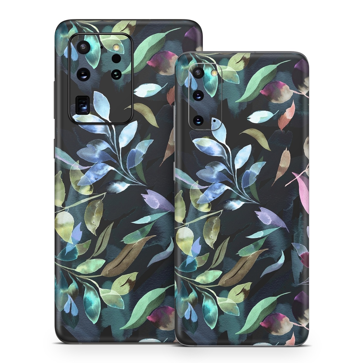 Samsung Galaxy S20 Series Skin design of Flower, Leaf, Plant, Botany, Organism, Line, Art, Petal, Groundcover, Terrestrial plant, with black, blue, green, purple, pink, red, white colors