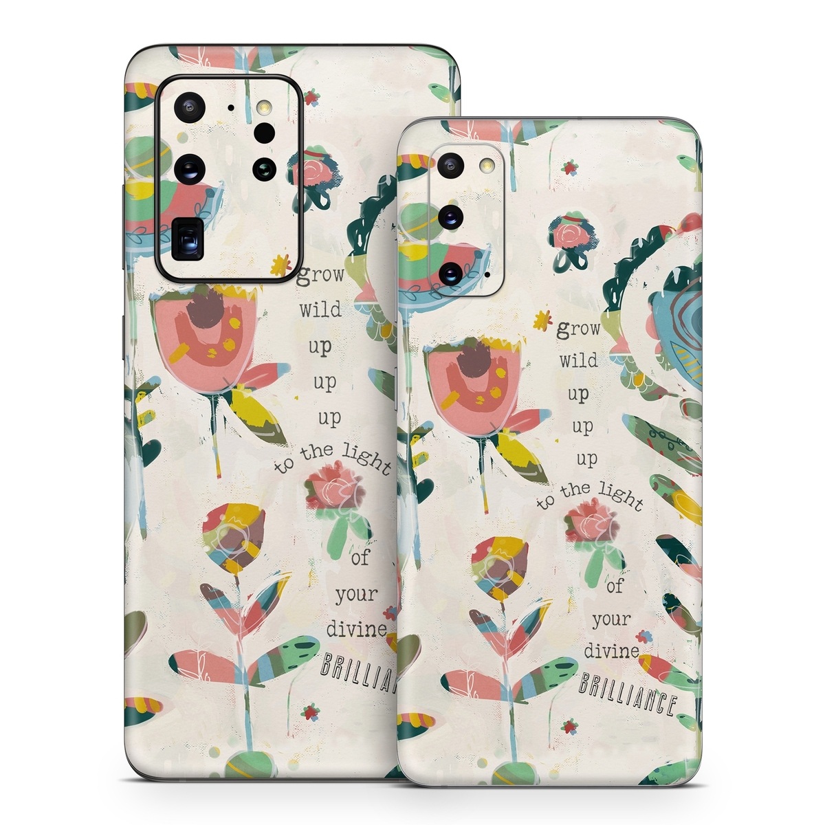 Samsung Galaxy S20 Series Skin design of Textile, Organism, Font, Creative arts, Art, Pattern, Illustration, Terrestrial plant, Painting, Drawing, with purple, black, green, yellow, blue, red colors