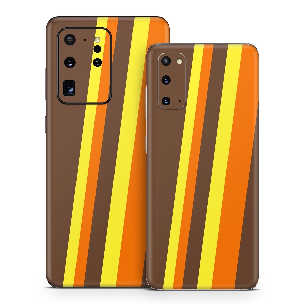 Samsung Galaxy S20 Series Skin design of Orange, Yellow, Line, Brown, Font, Material property, Graphic design, Pattern, Parallel, with brown, orange, yellow colors
