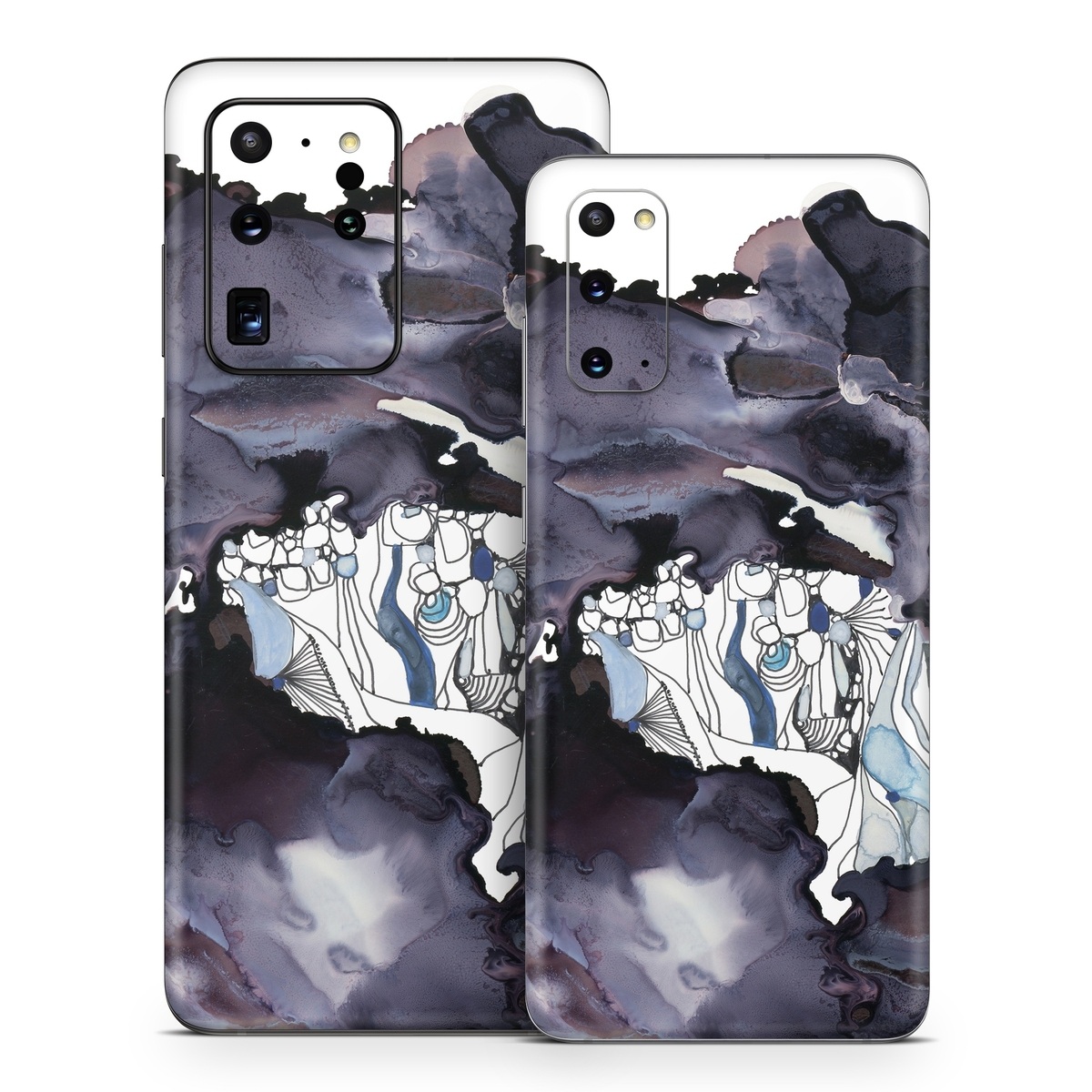 Samsung Galaxy S20 Series Skin design of Watercolor paint, Illustration, Art, World, Paint, Cg artwork, Drawing, Graphic design, Animation, Rock, with black, purple, white, blue colors
